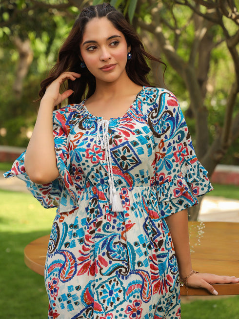 Printed Fit & Flared Midi Ethnic Dresses